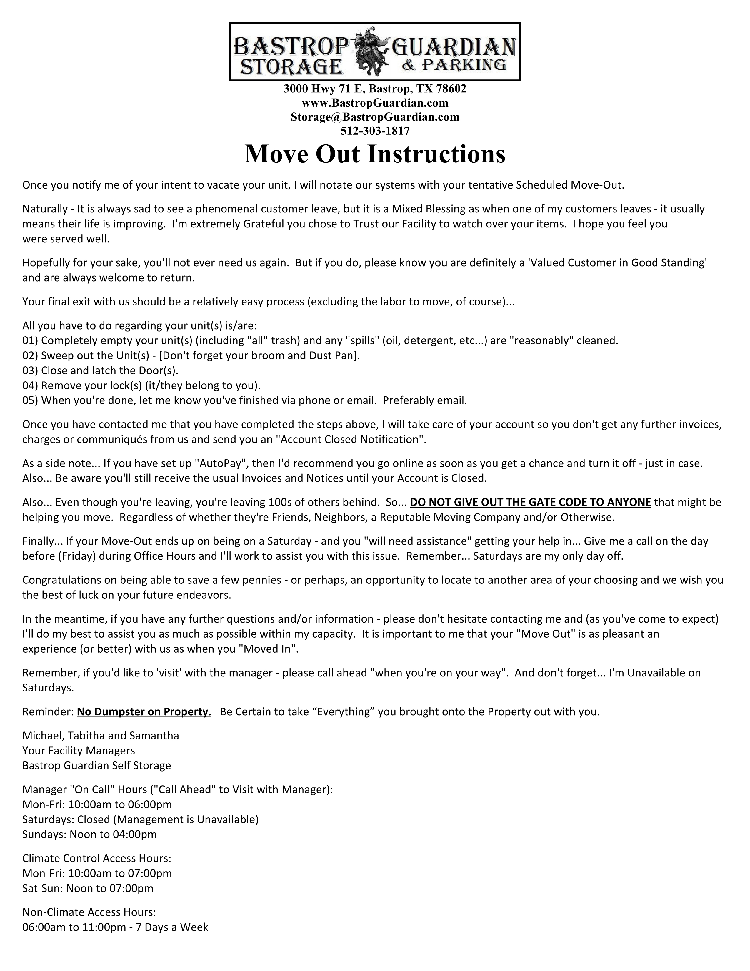 Download and Print Our Bastrop Guardian Storage Move Out Instructions